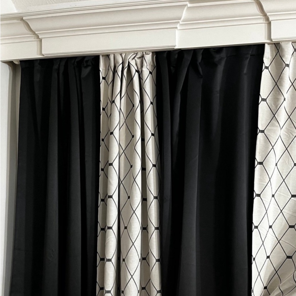 NWT black 120”x 50”w black out curtains. 4- panels. Pole/tab options. 3” pole